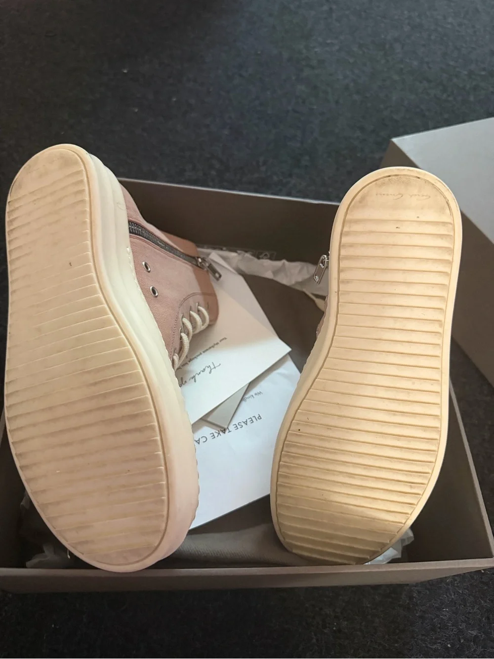 Rick Owens Kids High-Top Sneakers in Dusty Rose and Cream